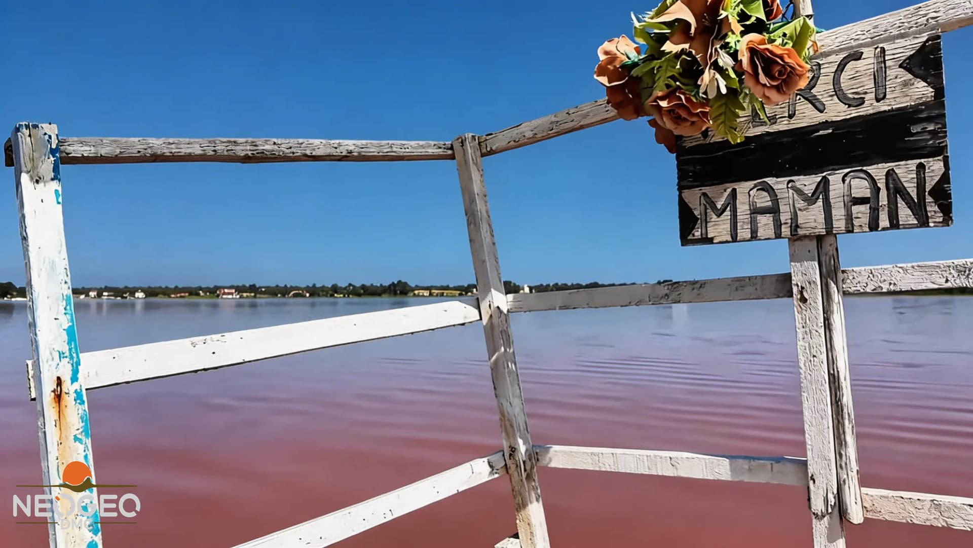 Vista panorámica del Lago Rosa de Senegal con aguas de color rosado intenso y trabajadores de la sal